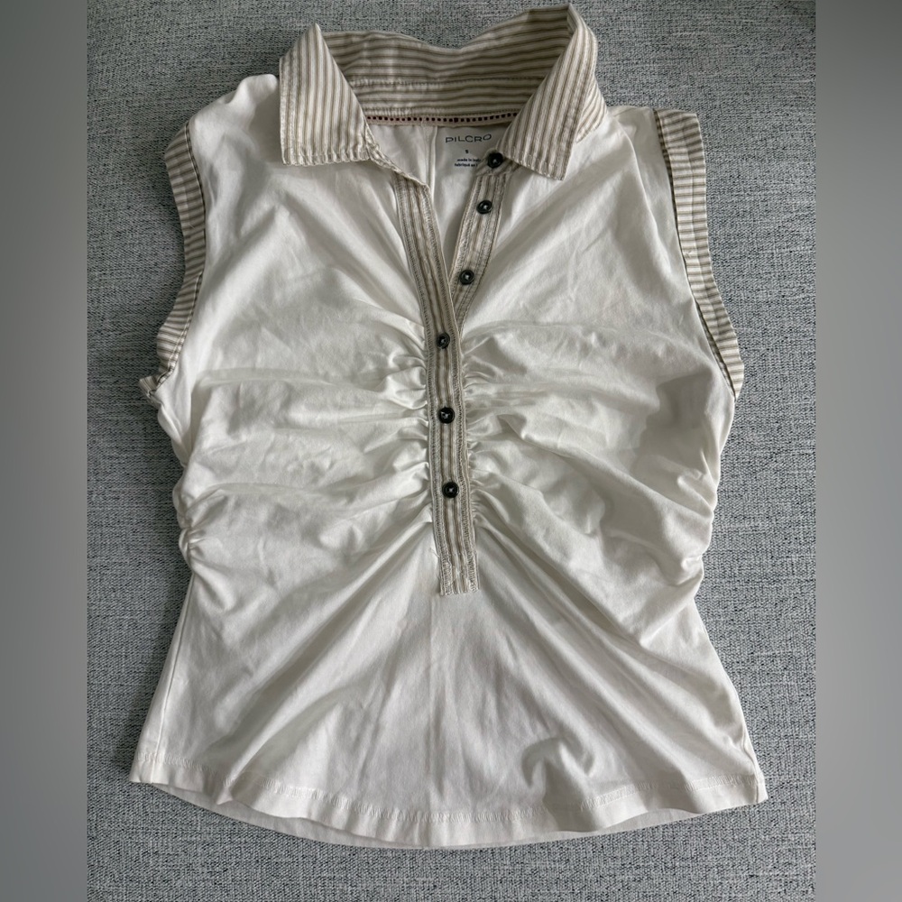 Pilcro Cream and Tan Buttoned Blouse
